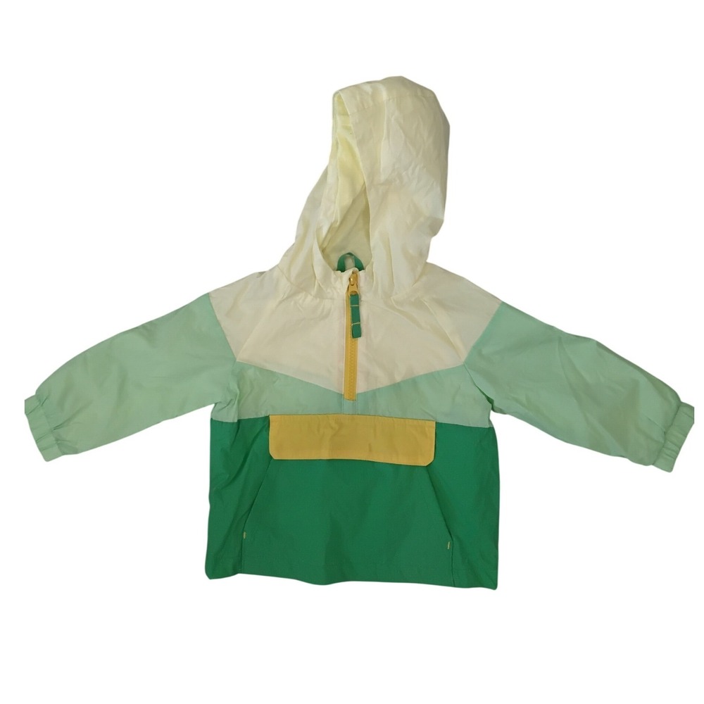 Cat & Jack Toddler Green Colorblock Half Zip Windbreaker Hooded Jacket 18M